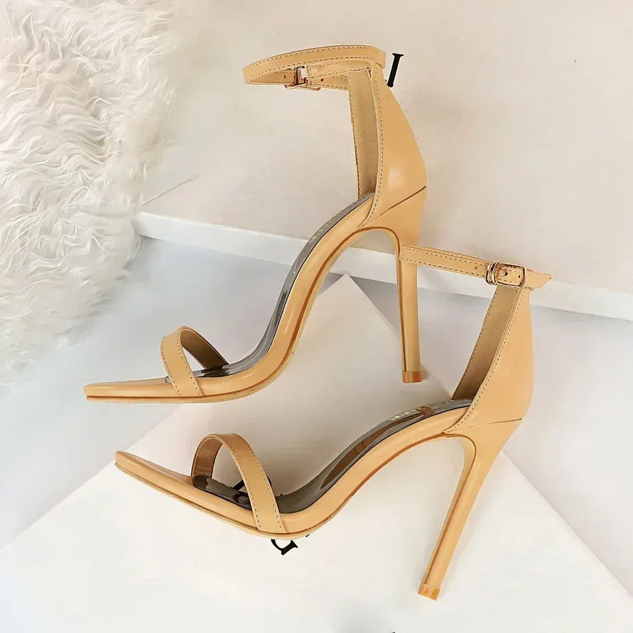 Women Sexy Club 10cm High Heels Stripper Gladiator Holiday Sandals Lady Daily Ankle Strappy Red Khaki Nightclub Dress Sandles