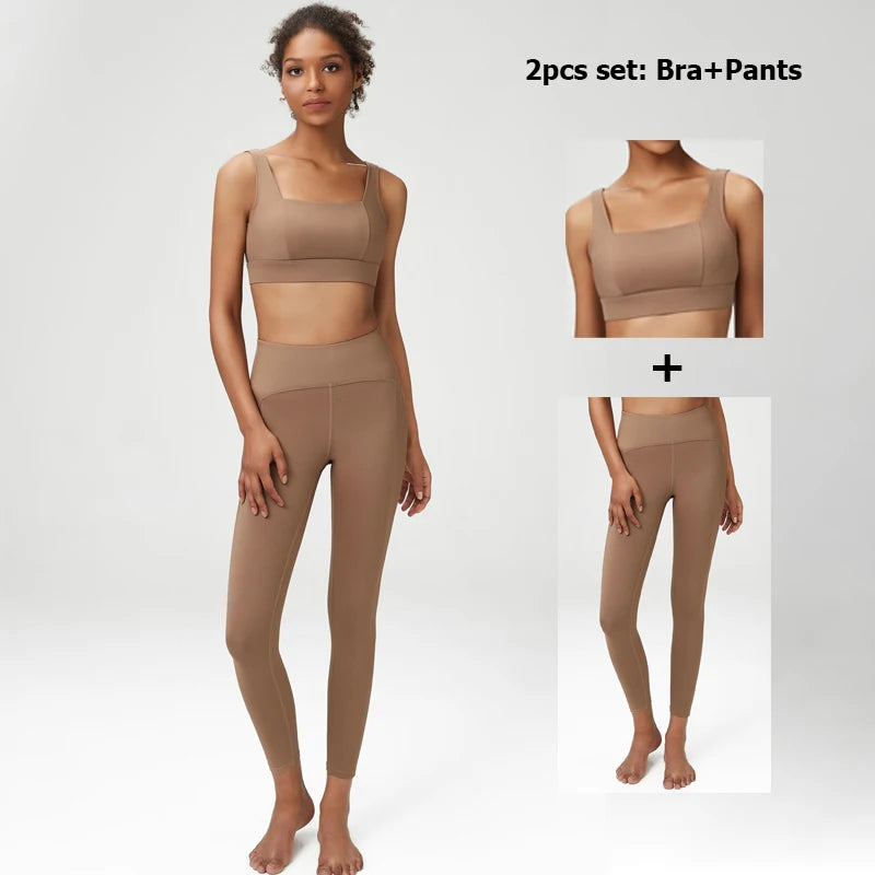 2/3 Pieces Fitness Yoga Set Women Solid Color Stretch Athletic Suit Sexy Bra Zipper Jacket High Waist Leggings Female Sportswear