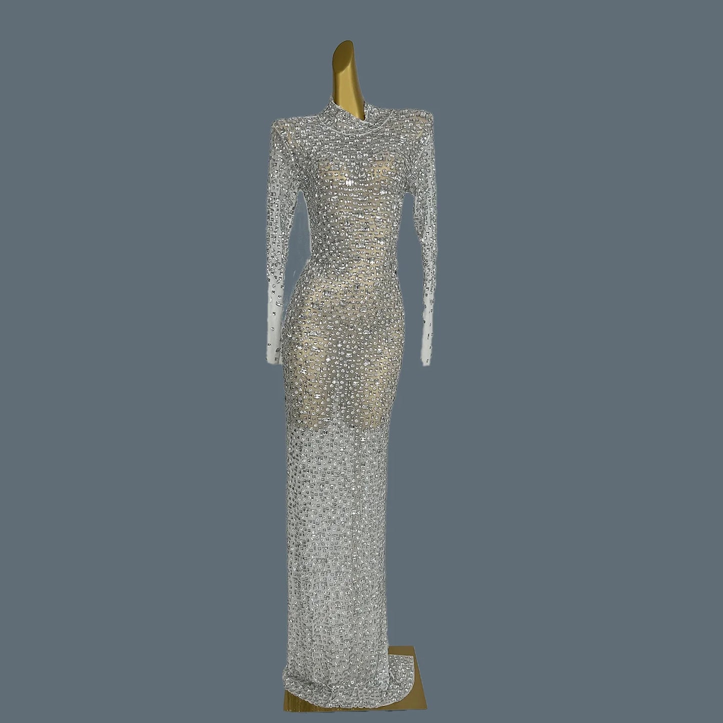 Stunning Evening Gown Long Dress Birthday Celebrate Luxurious Costume Sparkly Big Rhinestone Dancer Flashing Party Dress Gesebei