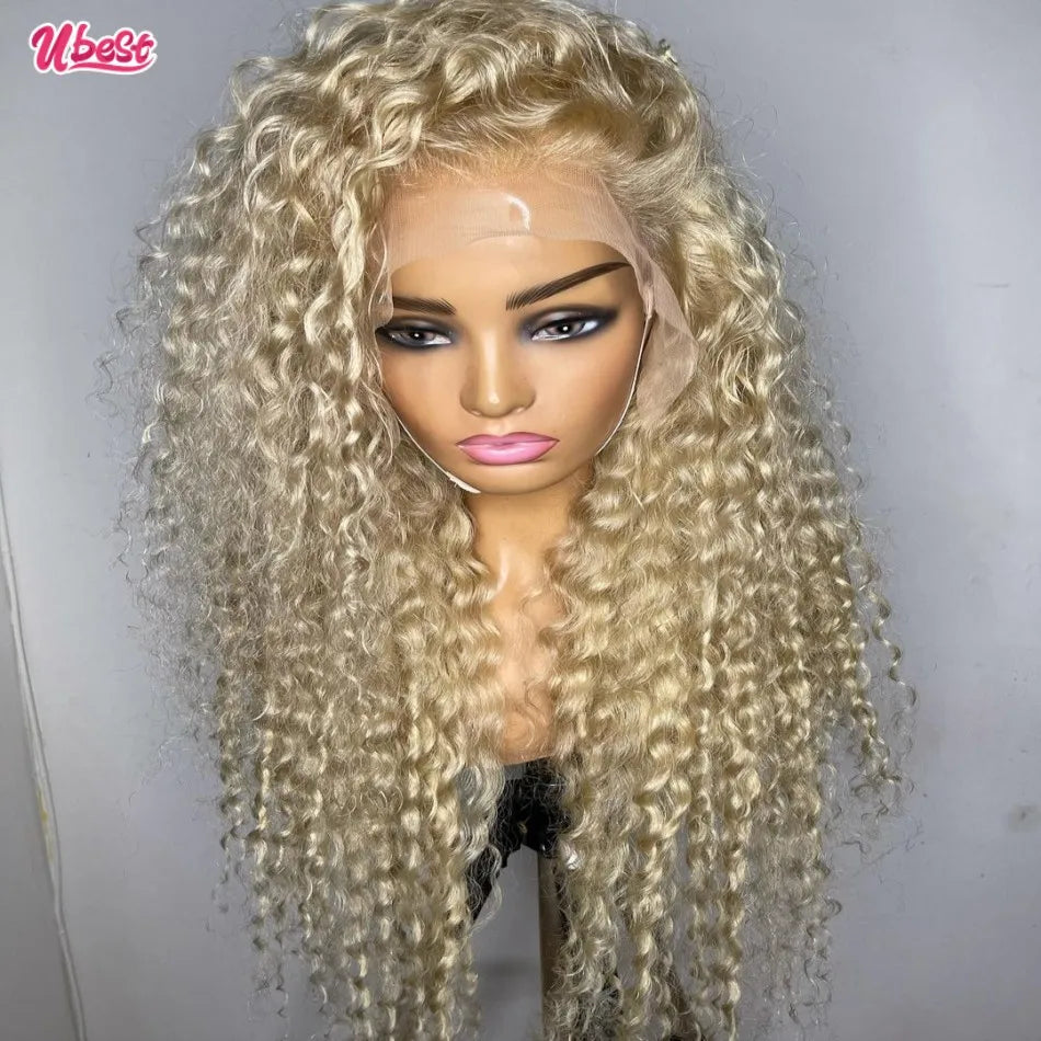 13x4 Transparent 613 Honey Blonde Colored Curly Lace Frontal Wigs Human Hair 180% Remy Water Wave Human Hair Wig For Woman Ubest