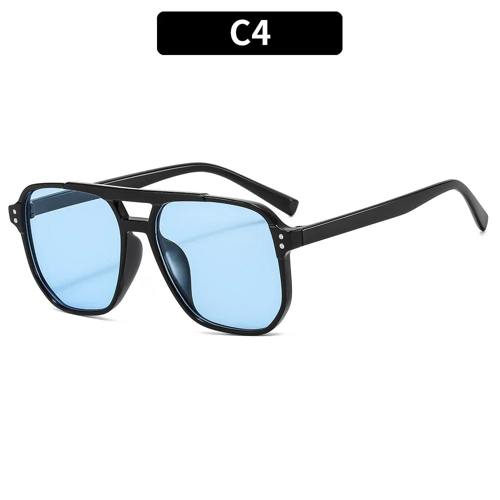 Vintage Square Sunglasses Thick Frame Double Bridge UV400