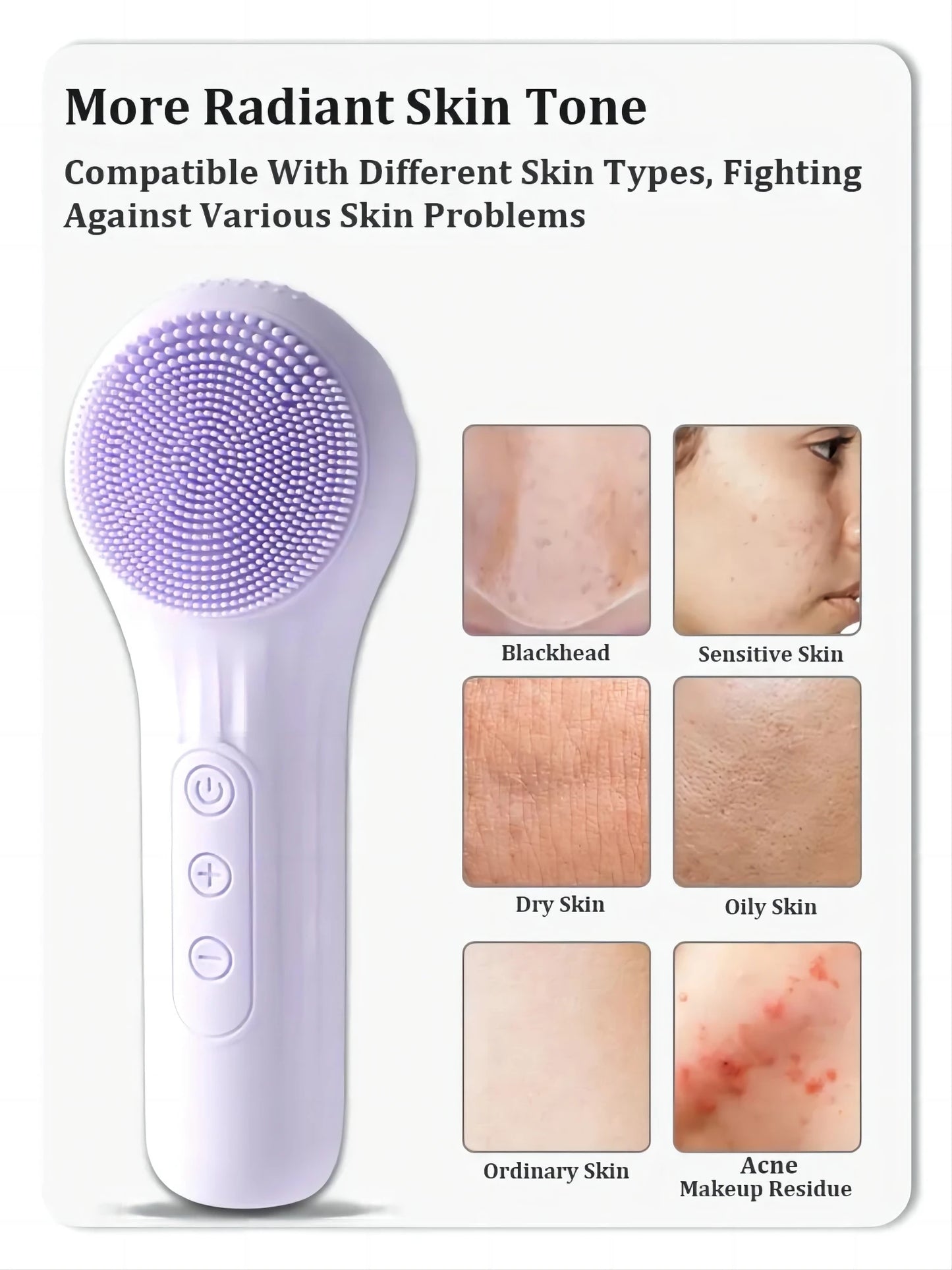 Sonic Waterproof Electric Facial Cleansing Brush Rechargeable Vibration Exfoliating Pore Deep Clean Face Scrubber Skin Care Tool