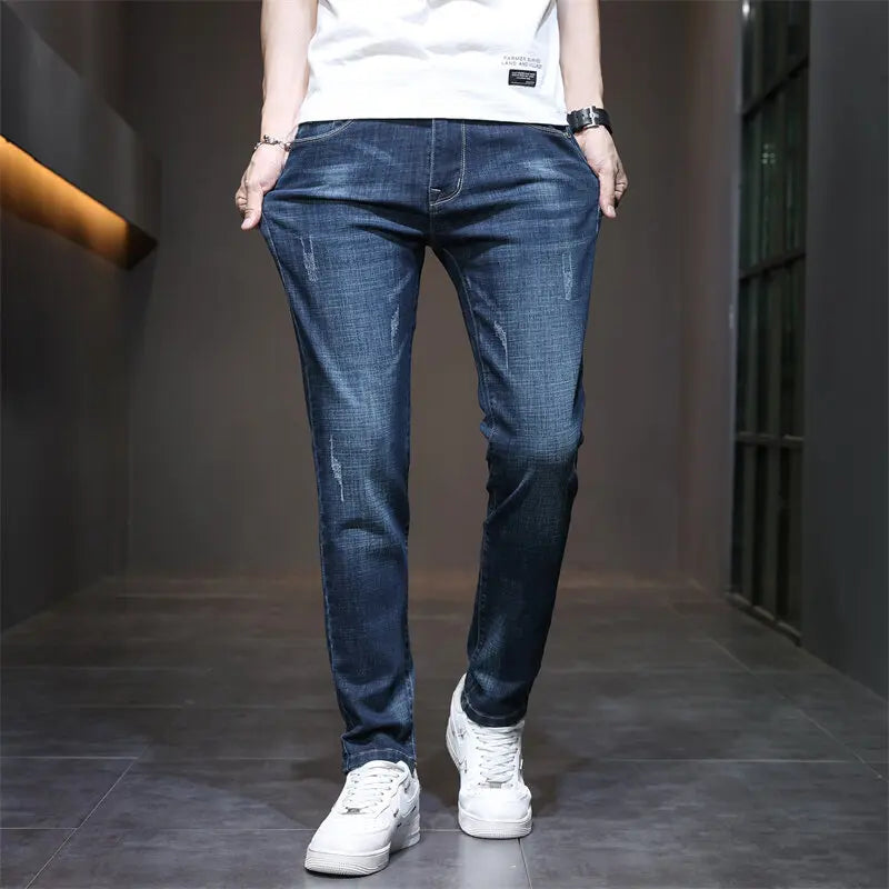 Slim Boys Blue Jeans, Black Men's Fashion Casual Trousers, Gray Denim Pants, Asian Size 28-38, Men Jean