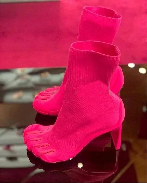 Five Finger Toe Fashion Novel Women Boots Black/pink/white High Heel Ankle Boots 2025 New Elastic Mesh Cloth Luxury Socks Boots