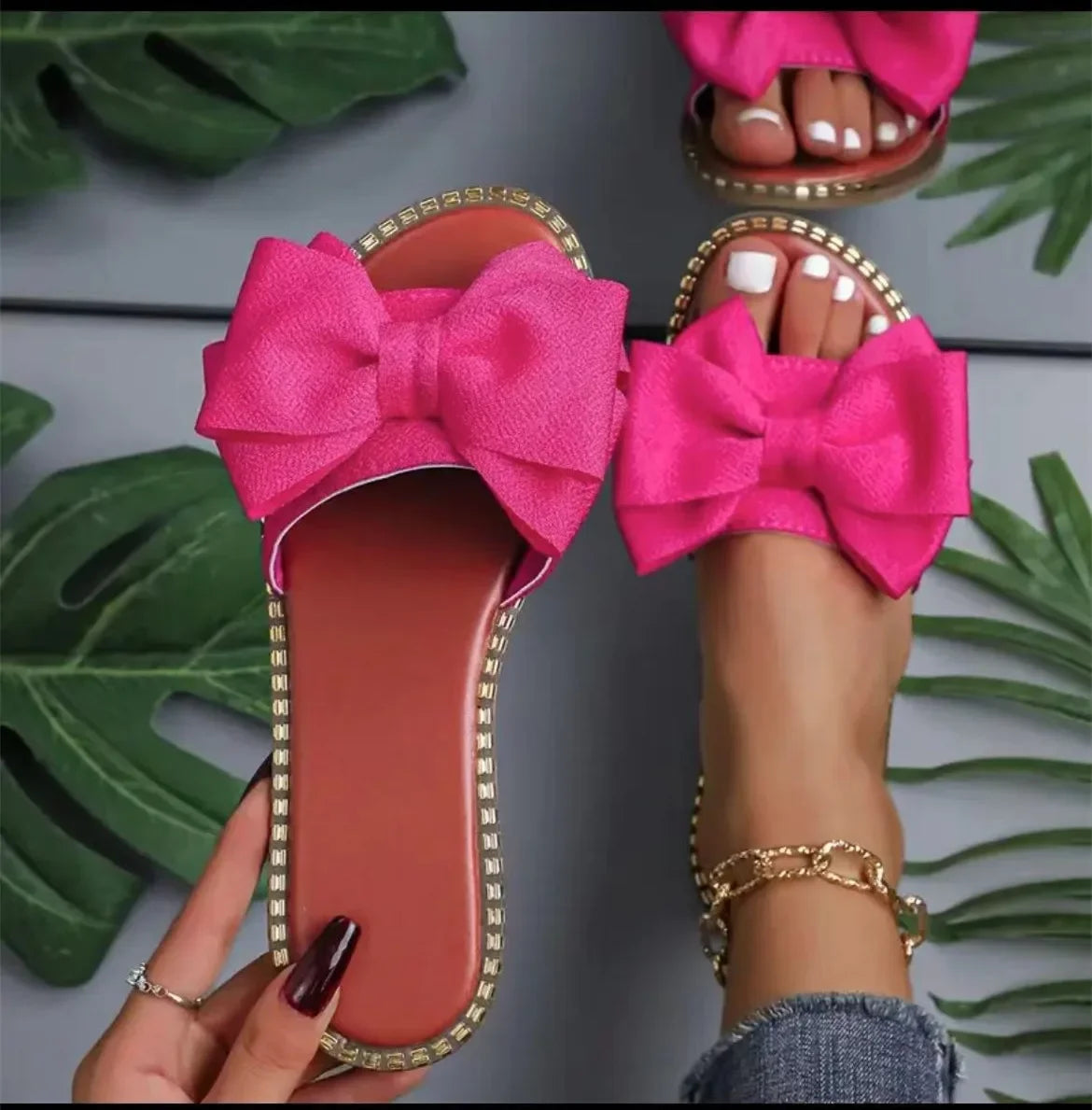 Summer Fashion Bow Tie Flat Slippers for Women