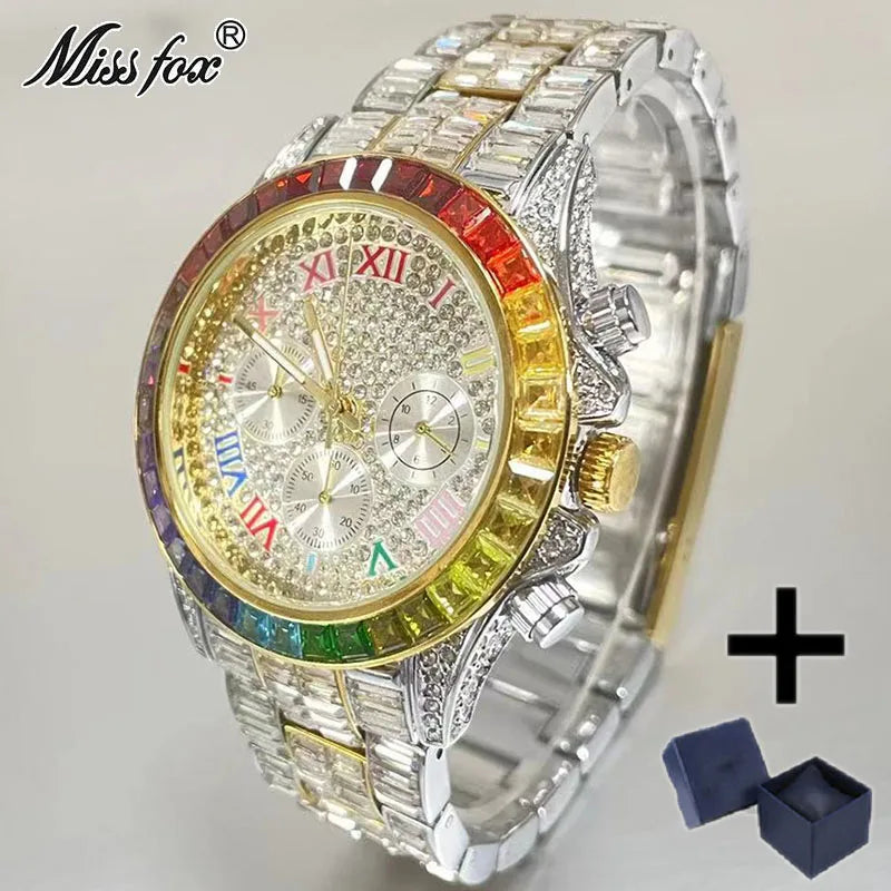 Top Luxury Iced Rainbow Watch Jewelry