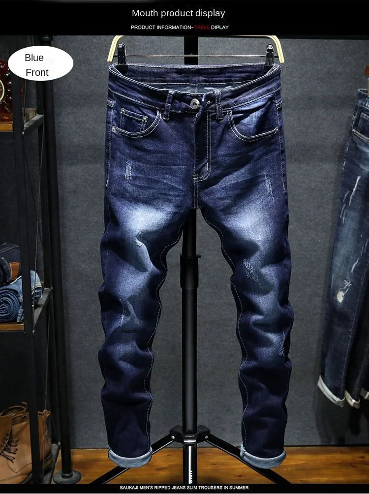 New Spring Autumn Korean Fashion Stretch Denim Boys Boyfriend Jeans Designer Clothes Skinny Trousers Male Slim Blue Ripped Pants
