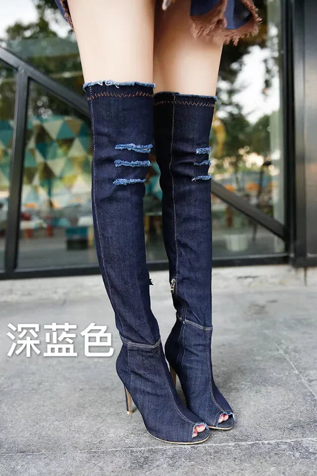 Women Thigh High jean Winter Boots