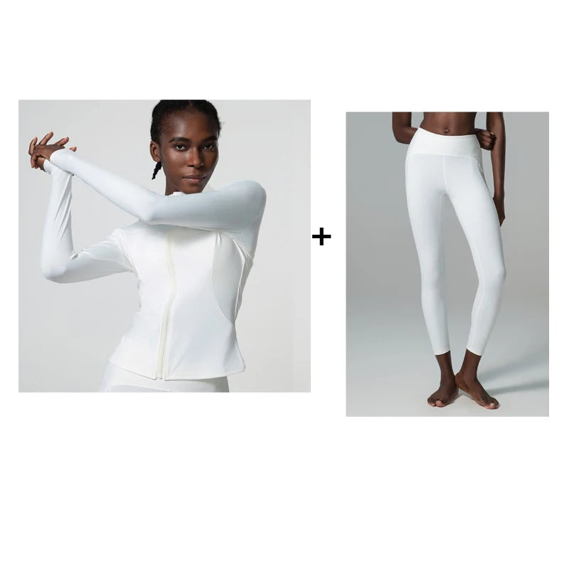 2/3 Pieces Fitness Yoga Set Women Solid Color Stretch Athletic Suit Sexy Bra Zipper Jacket High Waist Leggings Female Sportswear