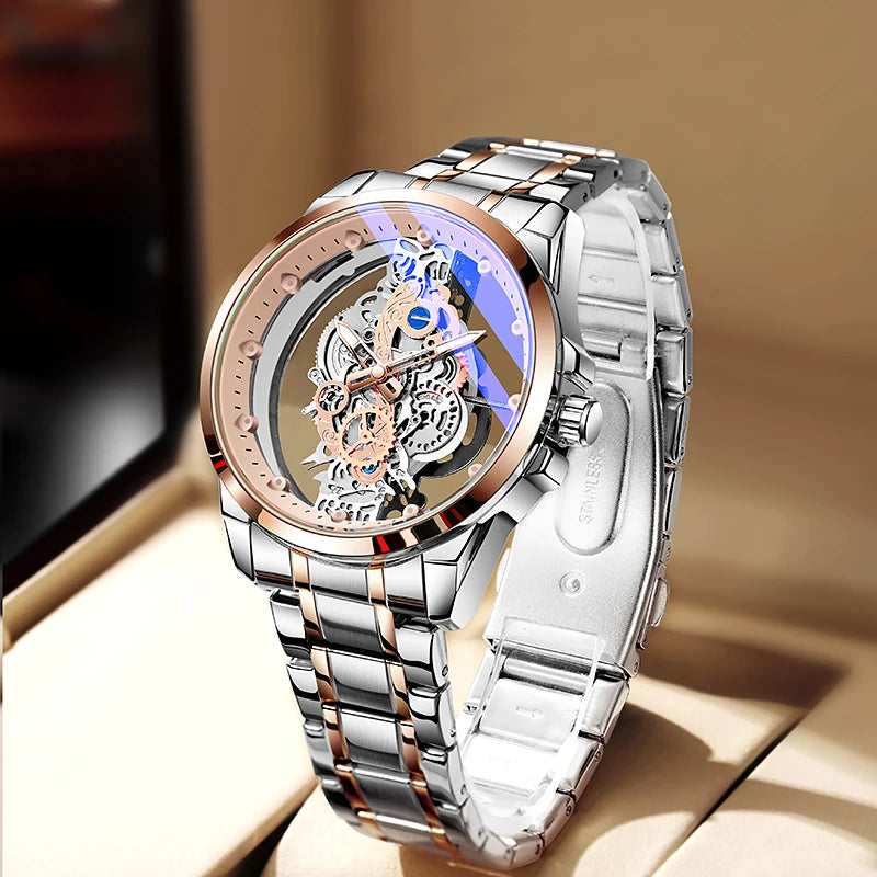 TPW Hot Trendy Fashion Wholesale Men Golden Skeleton Automatic Quartz Wrist Watches Luxury 2024