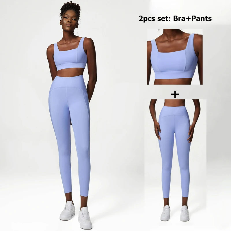 2/3 Pieces Fitness Yoga Set Women Solid Color Stretch Athletic Suit Sexy Bra Zipper Jacket High Waist Leggings Female Sportswear