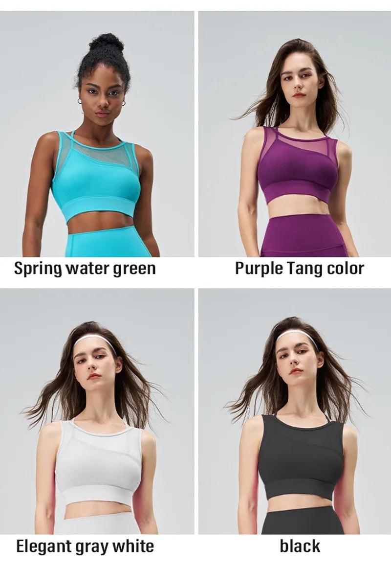 Cloud Hide SEXY Mesh Sports Bra Fitness Underwear Yoga Crop Tank Top HOT Girl Vest Athletic Shockproof Shirt Running Sportswear