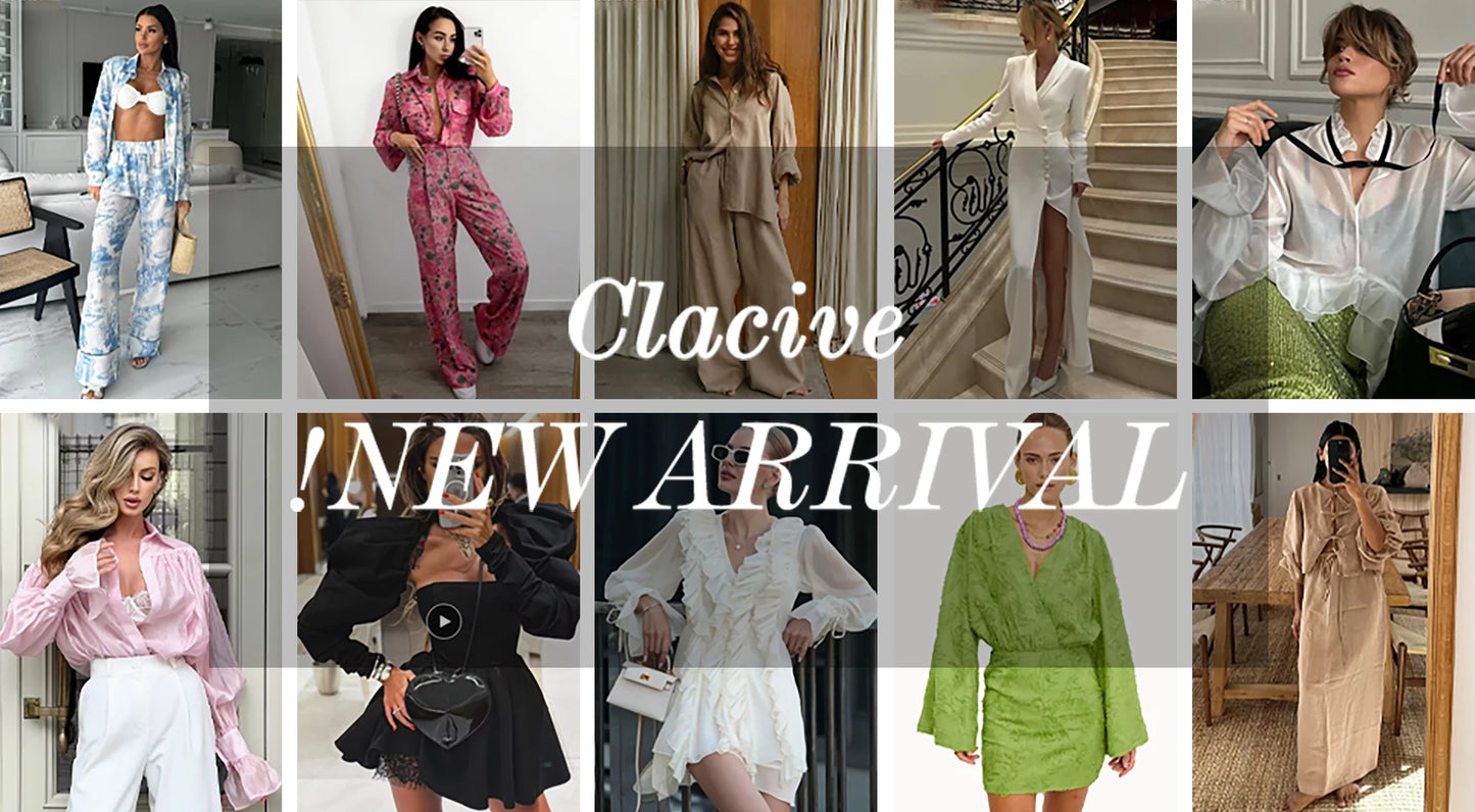 Clacive Fashion Loose Plaid 2 Piece Sets Women Outfit 2025 Elegant Long Sleeve Shirt With High Waist Mini Skirt Set Female