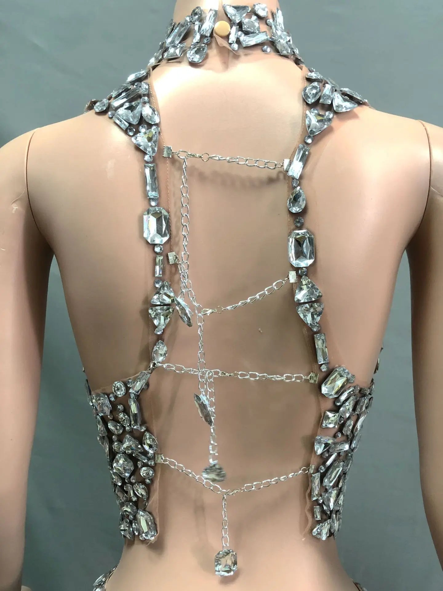 Shiny rhinestone silver sexy backless tight mini dress evening performance costume nightclub singer stage costume birthday party