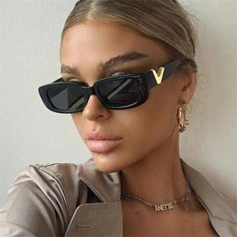 Retro Rectangle Sunglasses Women Small Frame
