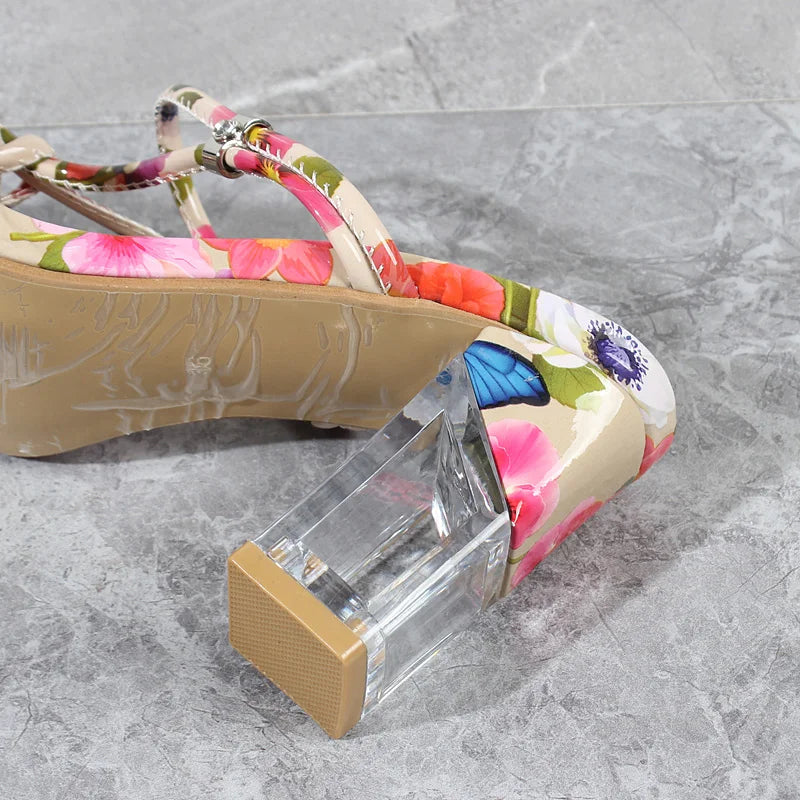 Summer New Crystal Open Toe Mixed Color High Heels Women Sandals