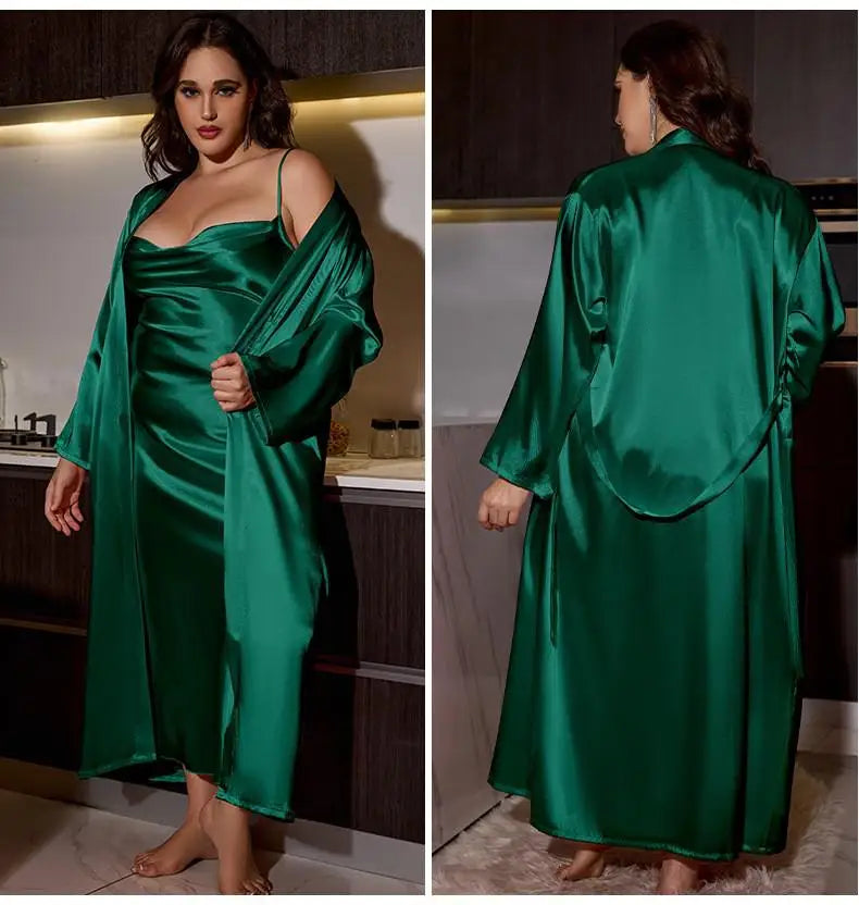 Plus Size 5XL Wedding Long Robe Dresings Gown Kimono Bathrobe Sleepwear Casual Women Homewear Silky Satin Nightgown Lingerie