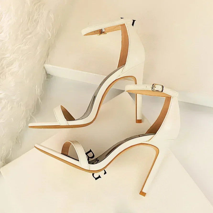 Women Sexy Club 10cm High Heels Stripper Gladiator Holiday Sandals Lady Daily Ankle Strappy Red Khaki Nightclub Dress Sandles