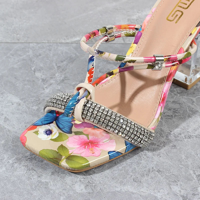 Summer New Crystal Open Toe Mixed Color High Heels Women Sandals