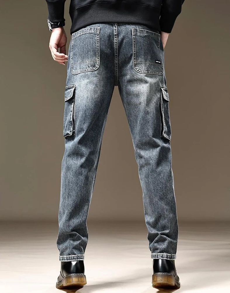Jeans for Men Straight Male Cowboy Pants with Pockets Trousers Cargo Regular Aesthetic New in Stacked Korean Fashion Trend 2024