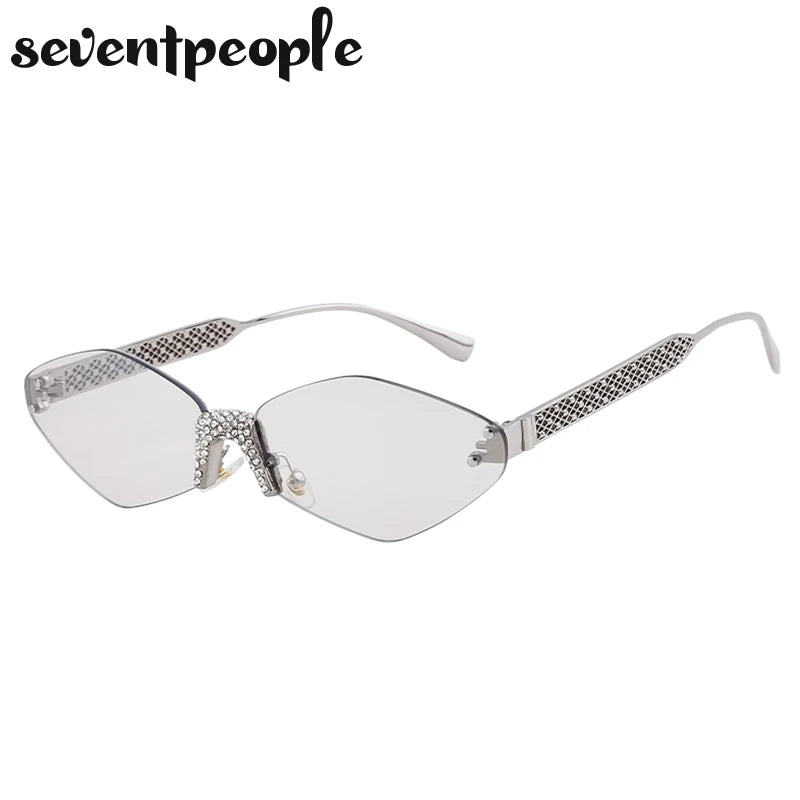 Small Metal Frame Hexagon Rimless Sunglasses Women 2025 Luxury Brand Design Polygon Sun Glasses For Ladies Retro Eyewear Shades