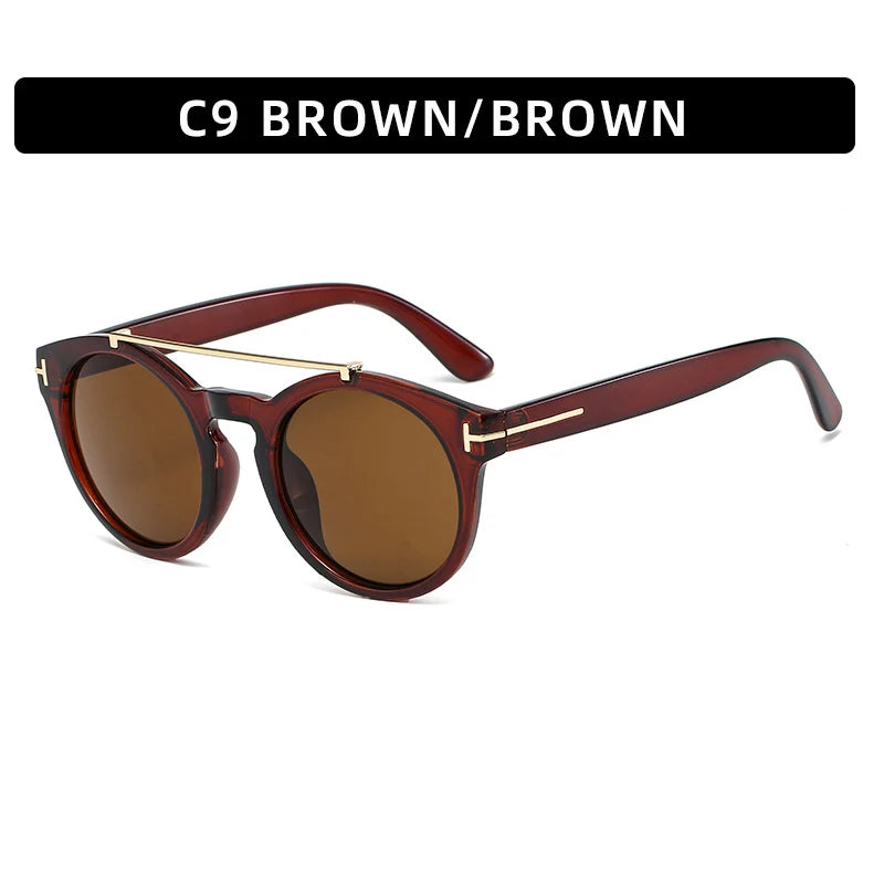 Trendy Retro Round Rivet Sunglasses Women 2025 Brand Double Bridge Shade Eyewear Colorful Lens Gray Yellow Frame Men Sun Glasses