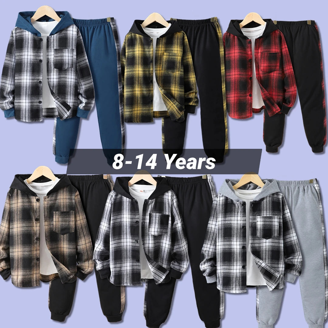 Kids Boys' Autumn Casual Checker Hoodie Set