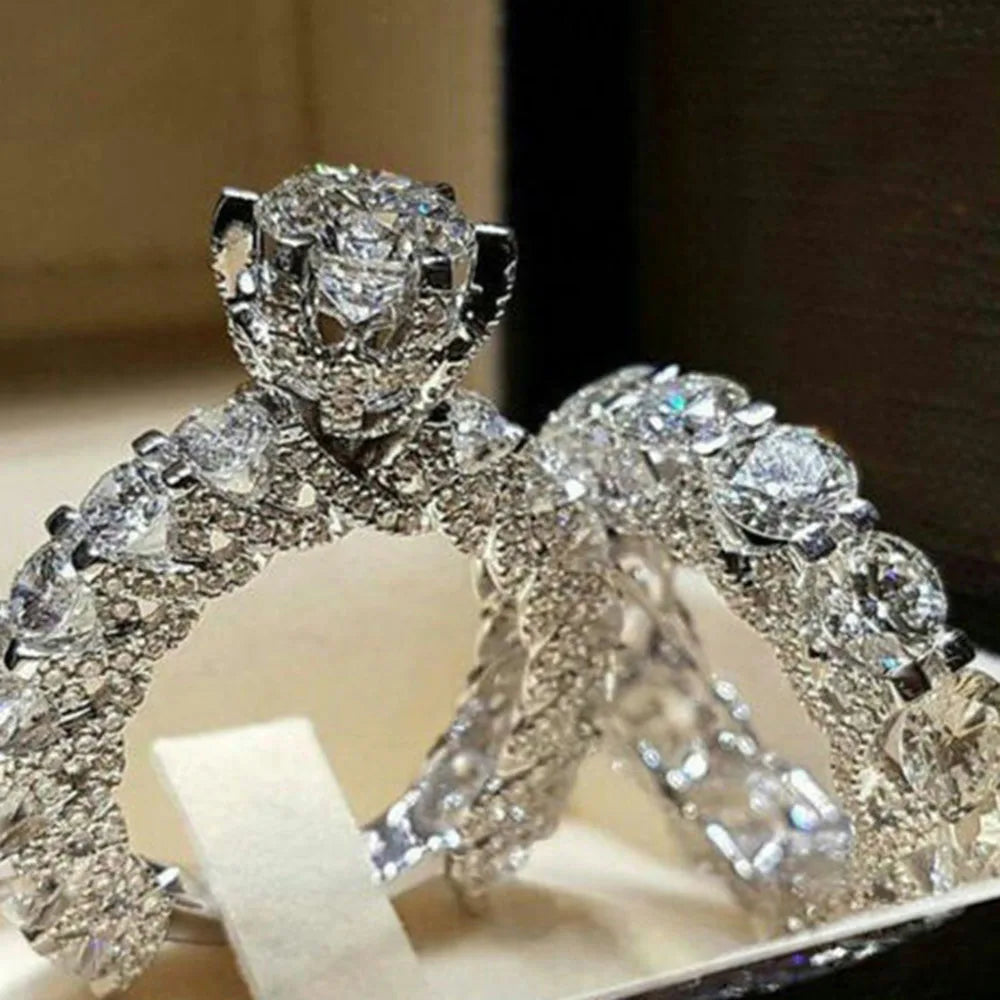 Elegant Zircon Silver Color Engagement Wedding Ring Set for Women