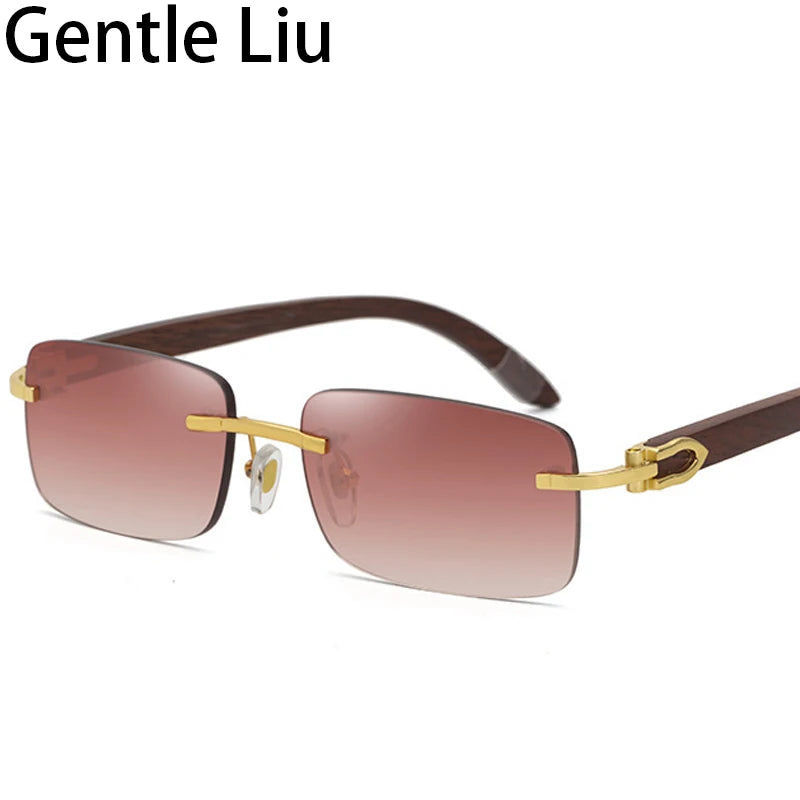 Natural Rimless Wooden Sunglasses Men Women 2025 Trendy Original Wood Sun Glasses for Male Retro Rectangle Eyewear Shades Uv400