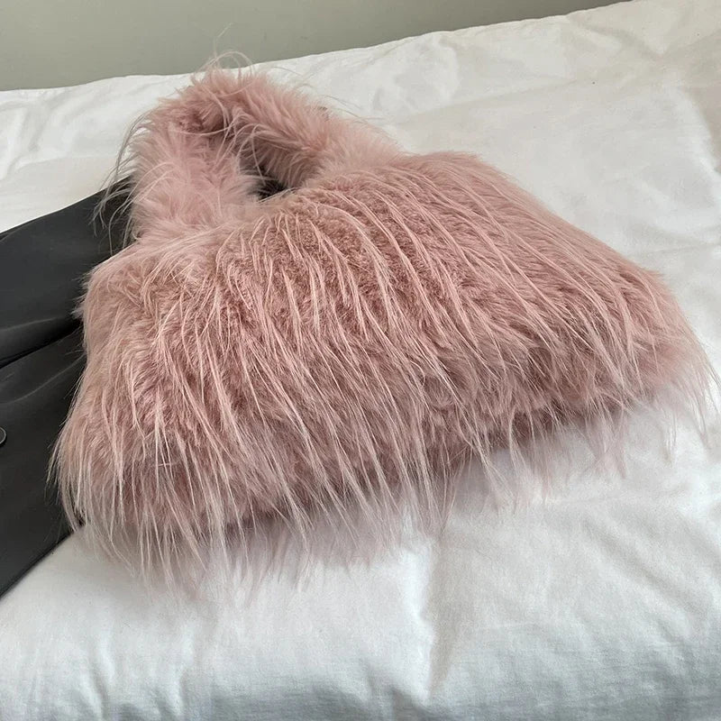 2025 NEW Wool Women's Plush Shoulder Bags Y2k Hot Faux Fur Lady Bag Large Capacity Fashion Female Furry Purse Tote Handbags