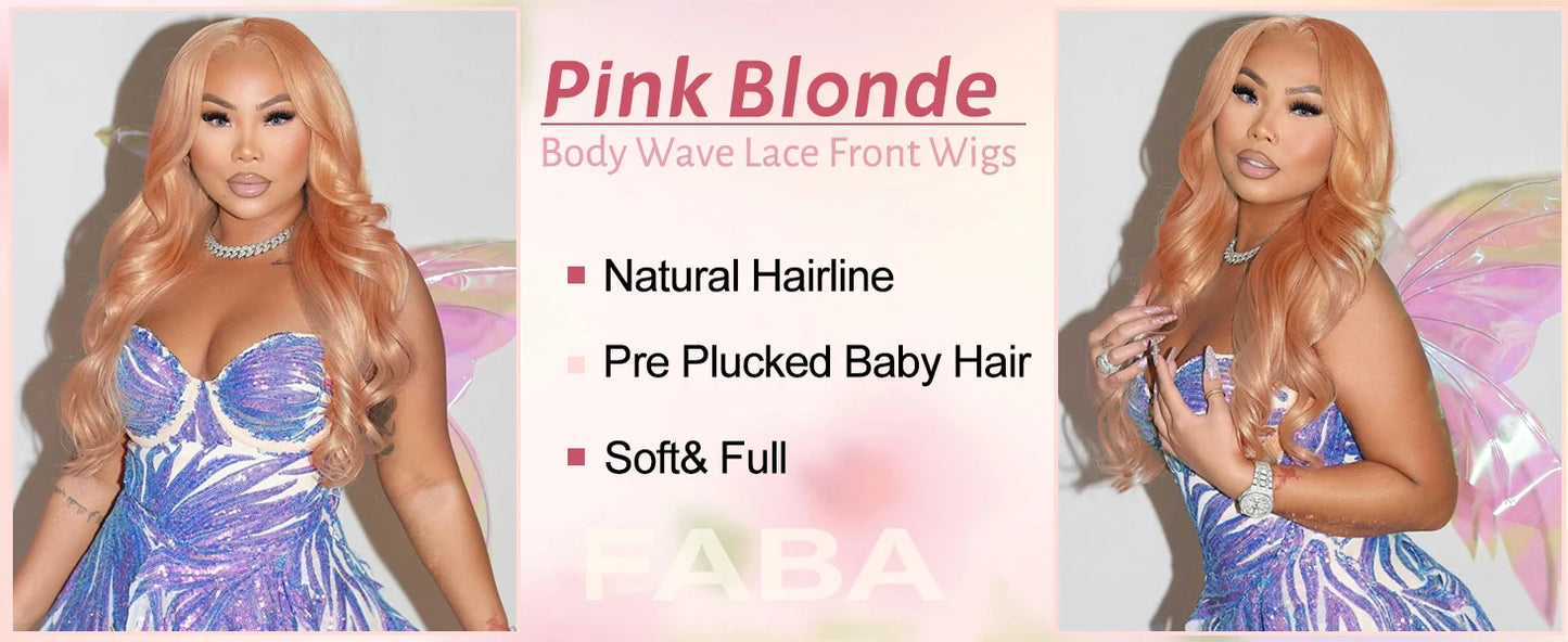 FABA Baby Pink Lace Front Human Hair Wig Body Wave Human Hair Wigs 13x4 Lace Frontal Wig Human Hair with Baby Hair For Women