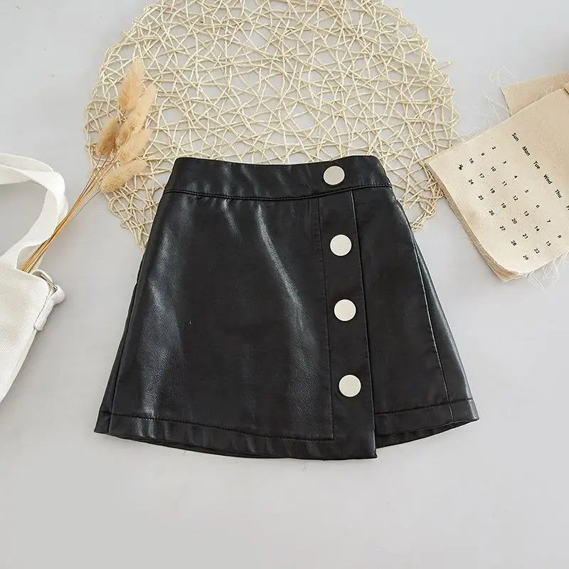 2025 new spring autumn Girls Kids leather PU zipper skirt comfortable cute baby Clothes Children Clothing