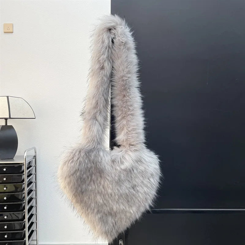 Fluffy Plush Heart Shaped Women bags