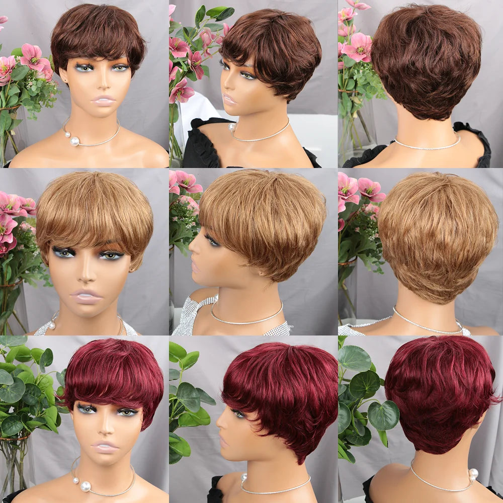 Brown Short Pixie Cut Wig – Brazilian Human Hair