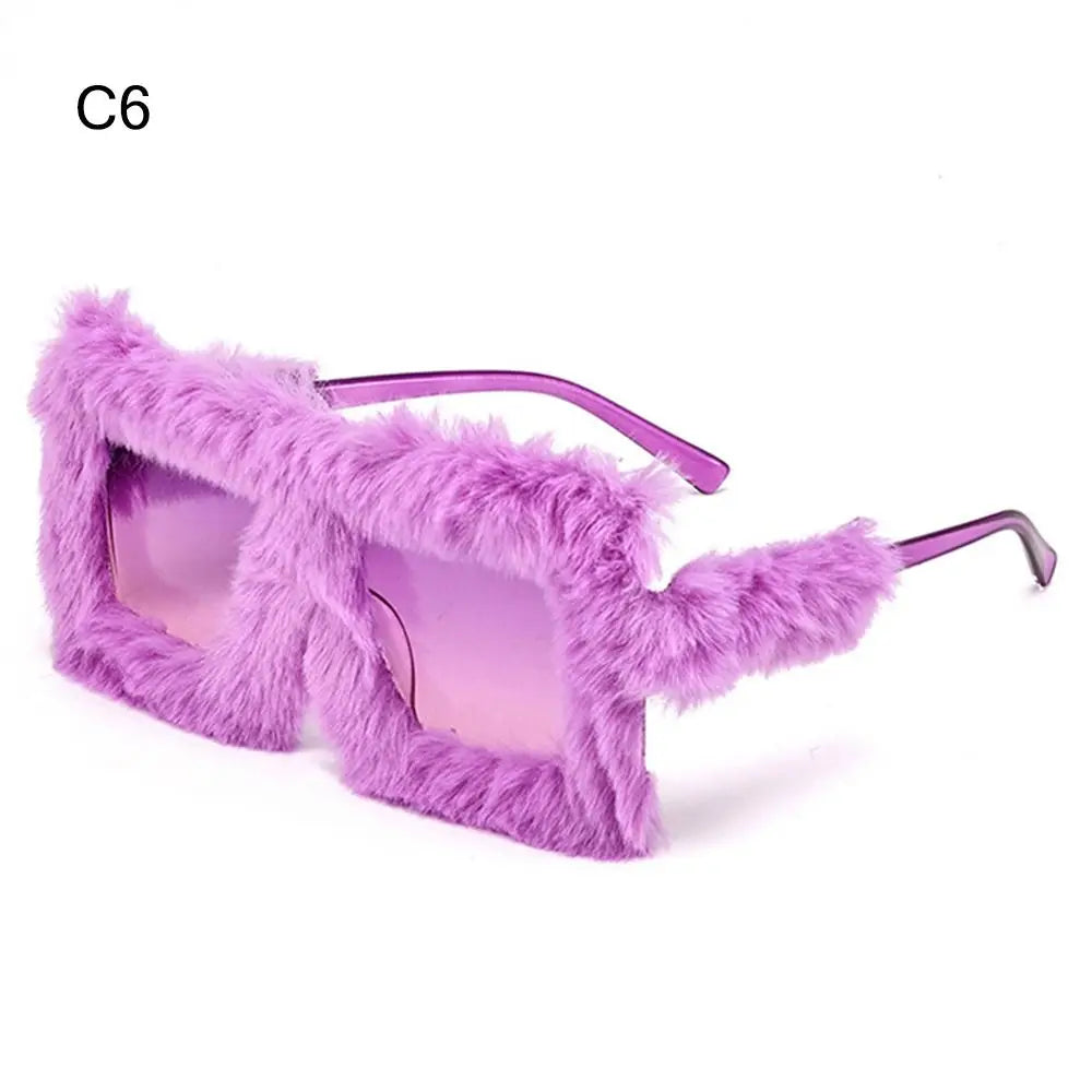 Oversized Square Women Sunglasses New Fashion Furrry Frame Gradient Shades Eyewear Retro Brand Design Winter Sun Glasses 2025