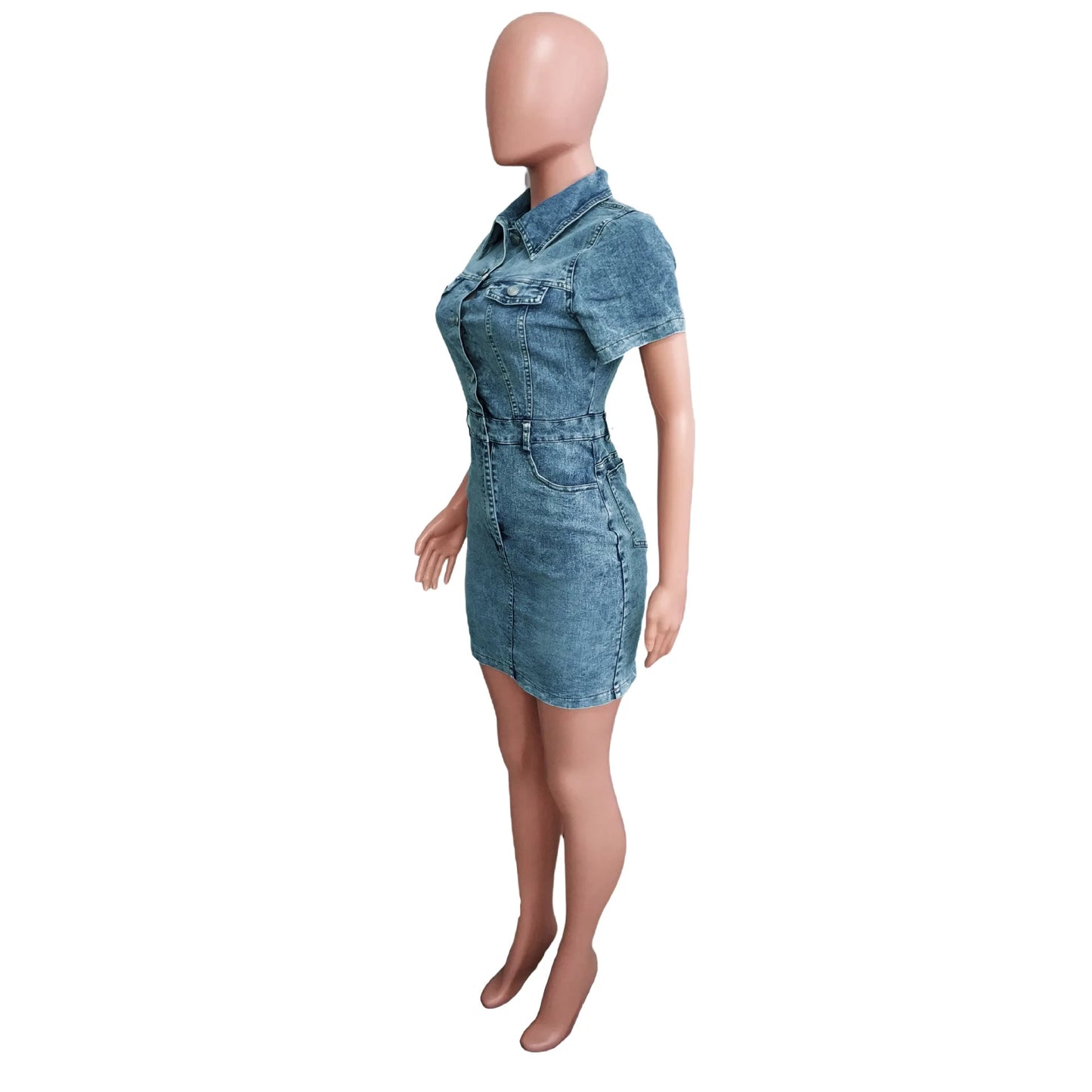 FAGADOER Y2K Denim Dress Mini Fashion Short Sleeve Stretchy Jean Cowboy Cargo Pockets Vestidos Cool Girl Streetwear Clothing new