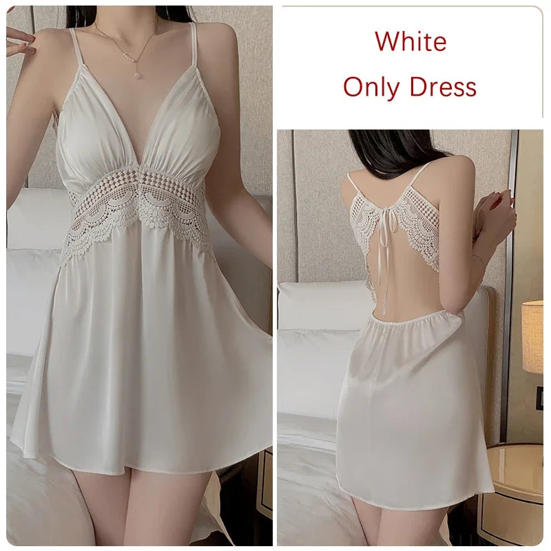 REBEYULI Brand 2025 Vintage Women Nightgown Sets Sexy Lingerie Set Spaghetti Strap Nigh Dress with Bra Cups Women's Nightwear