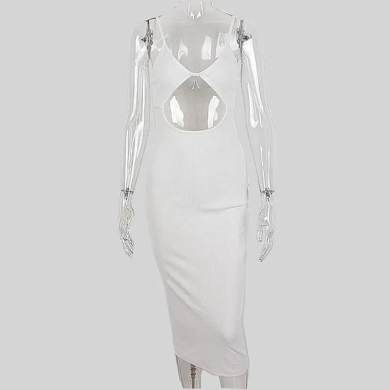 Women Sleeveless V-Neck Cutout Bodycon Dress High Street Elegant Party Vestidos Suspender Backless Bodycon Long Dresses