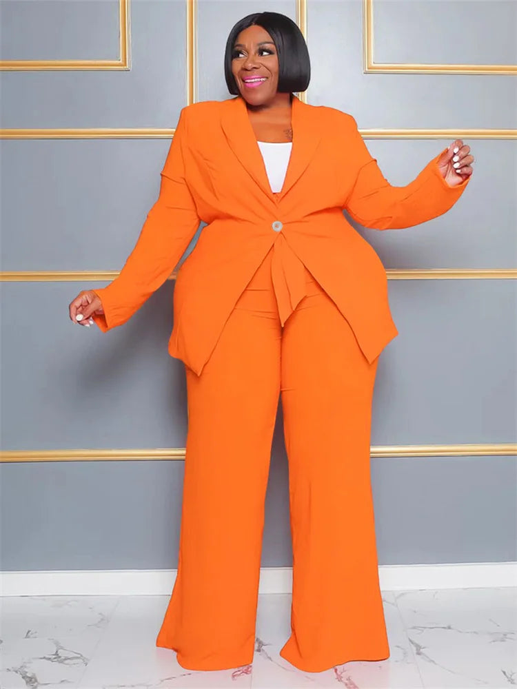 Wmstar Plus Size Women Clothing Two Piece Set Solid Career Suit Top Pants Sets Office Lady with Bandage Wholesale Dropshipping