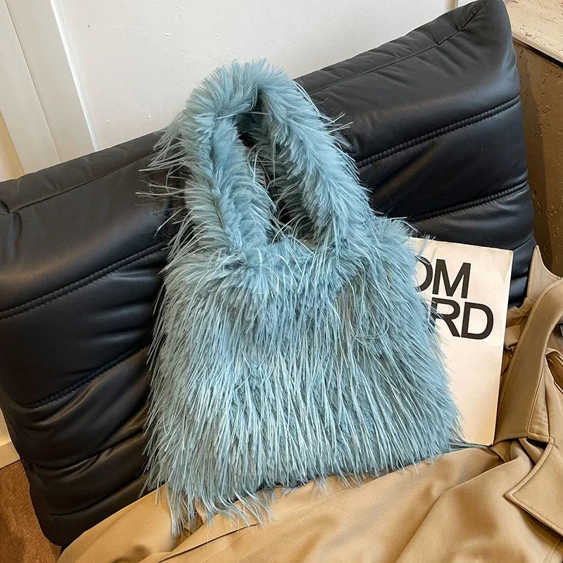 2025 NEW Wool Women's Plush Shoulder Bags Y2k Hot Faux Fur Lady Bag Large Capacity Fashion Female Furry Purse Tote Handbags