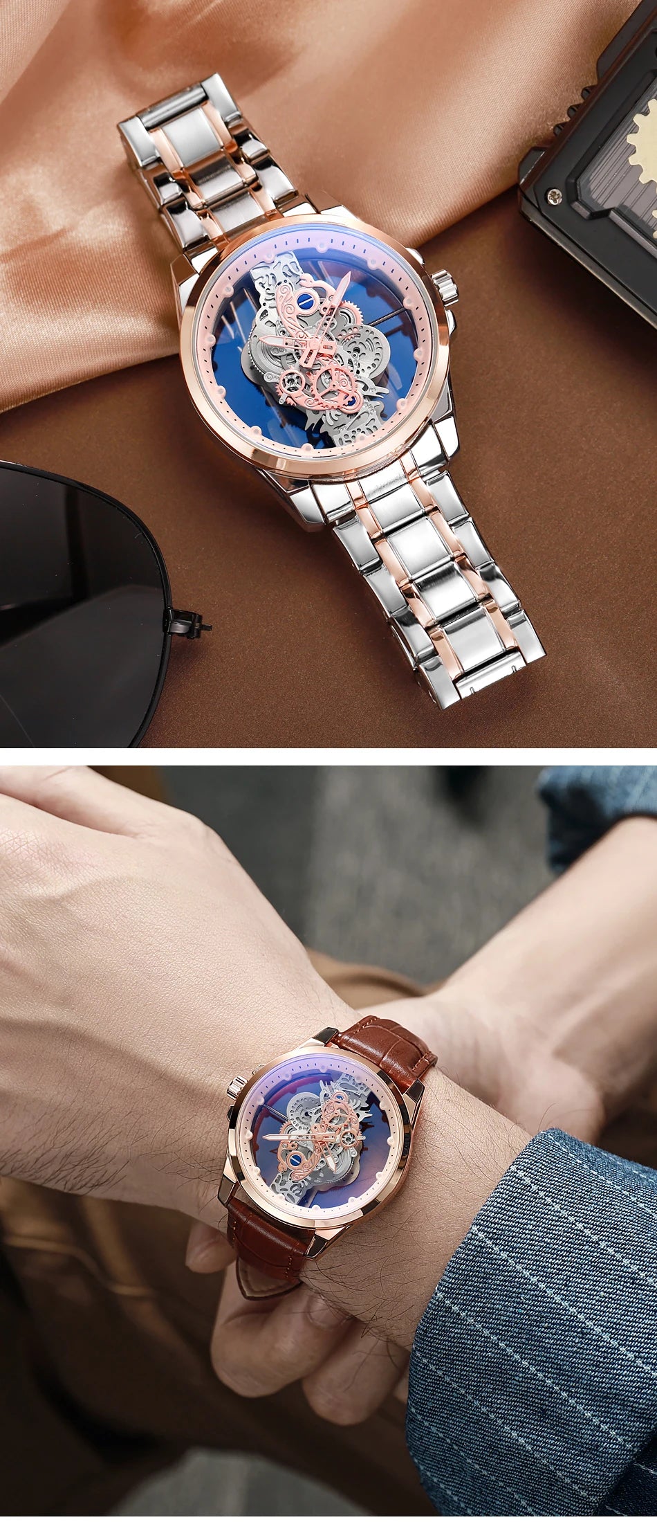 TPW Hot Trendy Fashion Wholesale Men Golden Skeleton Automatic Quartz Wrist Watches Luxury 2024