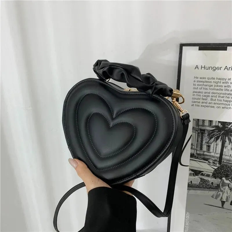 Luxury Quilted Handle Women PU Leather Heart Shoulder Bag