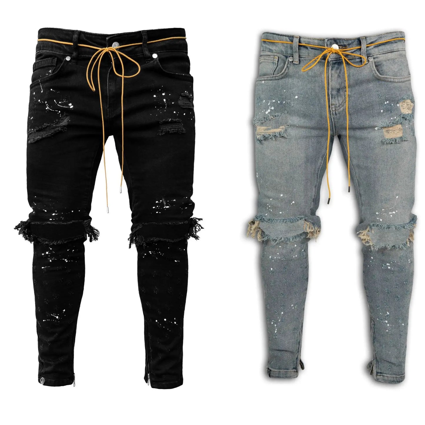 New 2025 Ripped Hole Jeans for Men Hip Hop Cargo Pant Distressed Denim Jeans Skinny Men Clothing Full Length Slim Trousers Male