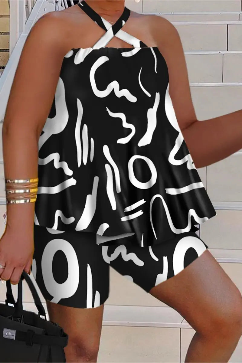 Wmstar Plus Size Two Piece Set Women Sleeveless Printed Short Sets Top Pants Sexy Suit Beach Summer Wholesale Dropshipping 2023