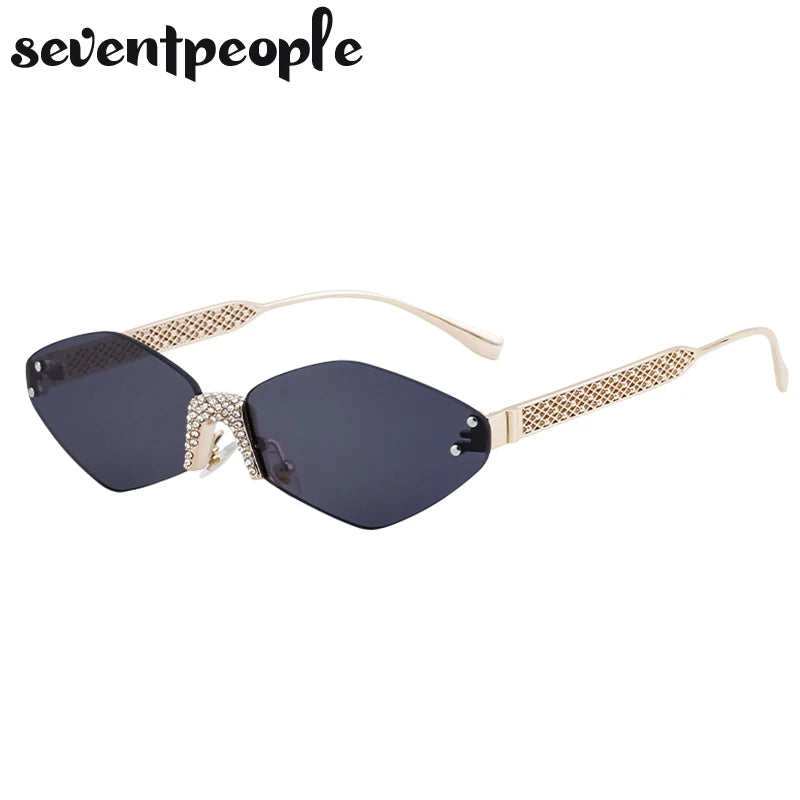 Small Metal Frame Hexagon Rimless Sunglasses Women 2025 Luxury Brand Design Polygon Sun Glasses For Ladies Retro Eyewear Shades