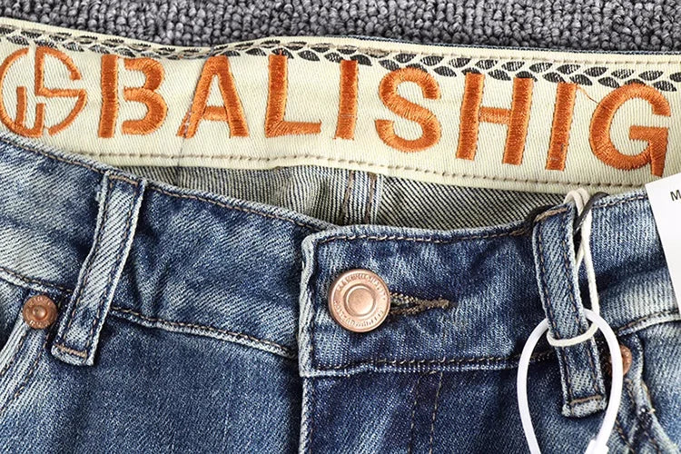 13oz Embroidery Light Blue Washed Denim Jeans for Men 2025 Spring Fashion Fit Straight Pants Clothes Youth Male Casual Trousers