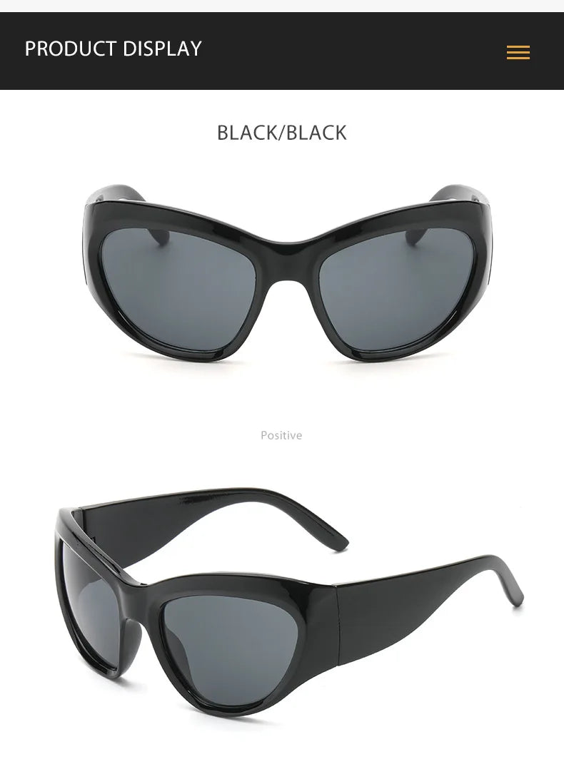 Cyber Y2K Punk Sport Cat Eye Sunglasses Women 2025 Luxury Brand Retro 2000's Wrap Around Sun Glasses Lady UV400 Eyewear Shades