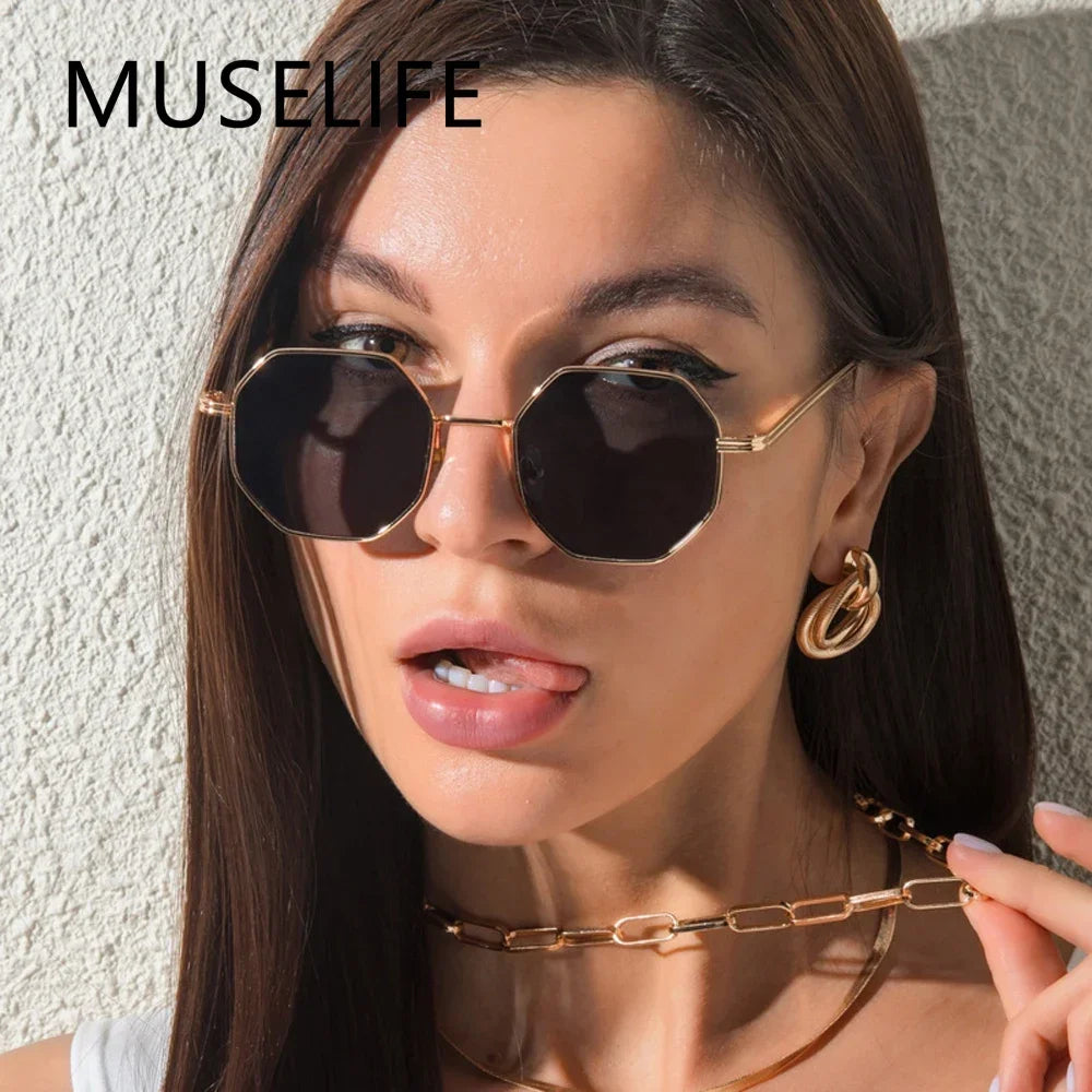 MUSELIFE Polygon Sunglasses Vintage Octagon Metal
