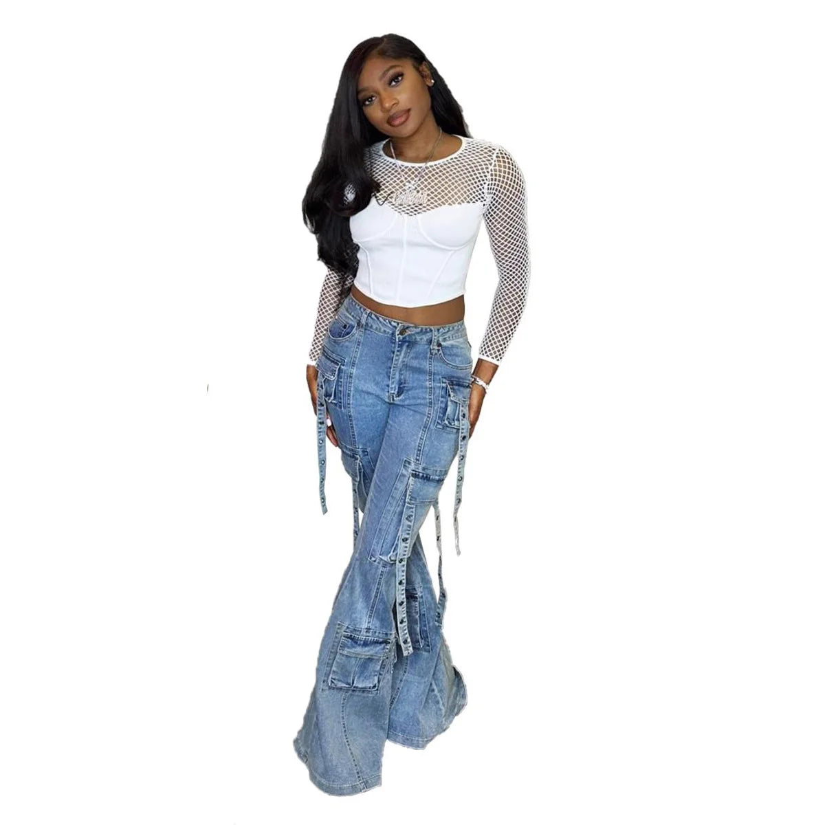 Y2K Women Flare Jeans Zipper Fly Stretchy Cargo Pants 2024 Autumn New Popular Streetwear Sexy Club Party Denim Pants Outfits