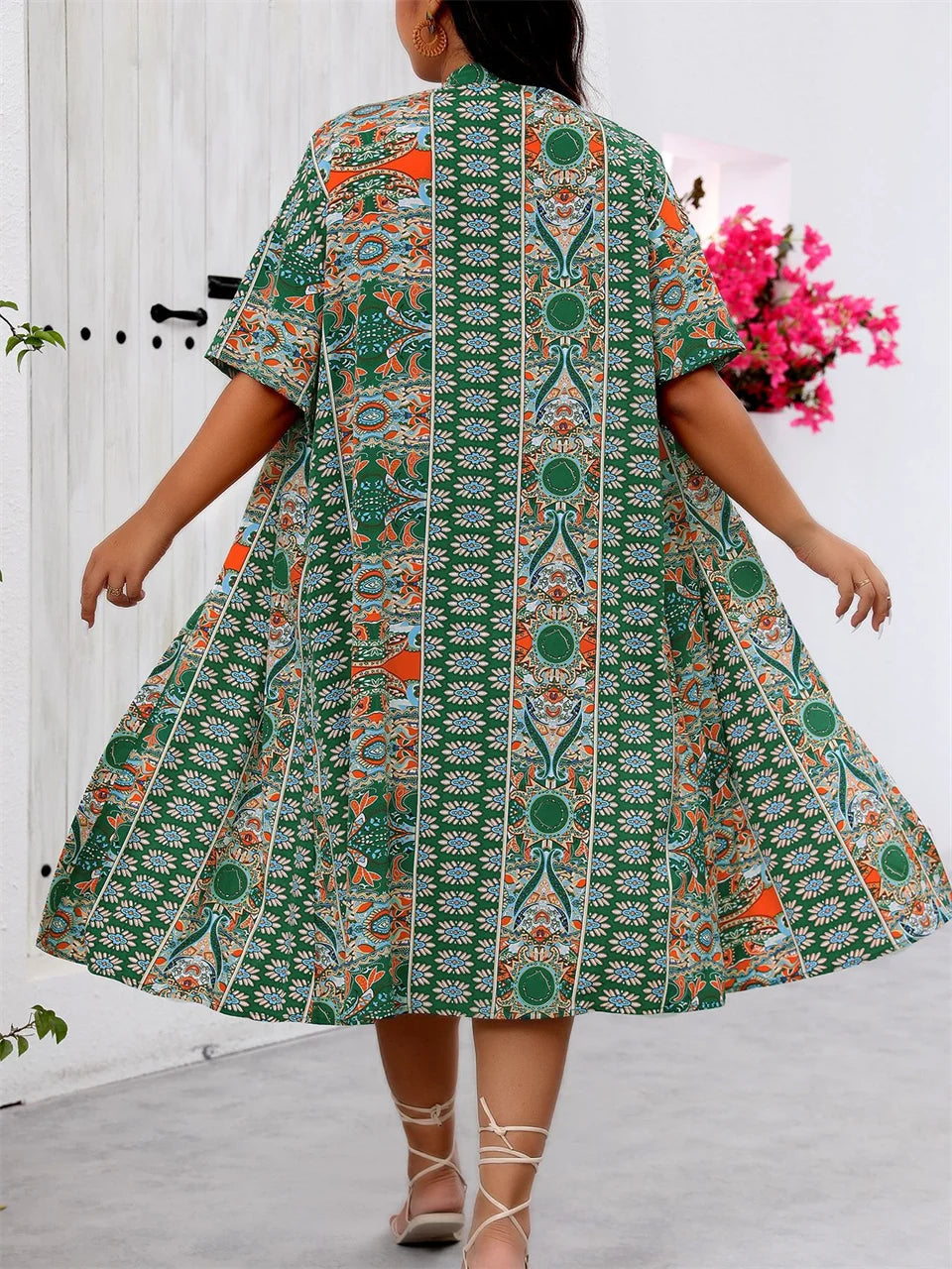 GIBSIE Plus Size Summer Two Piece Set For Women Vacation Long Kimono Cardigan with Shorts Beach Style Boho Print Outfit Sets
